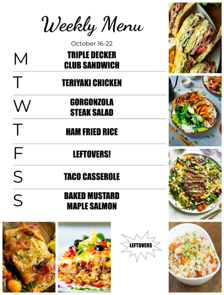 Weekly Menu Plan – Oct. 16 to Oct. 22