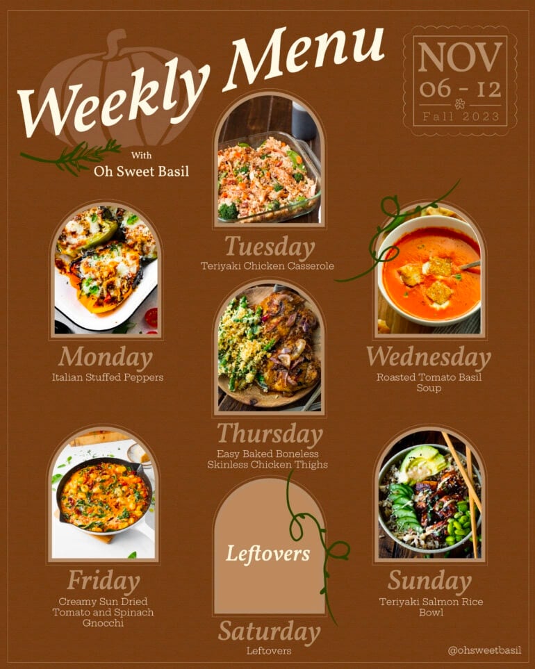 Weekly Menu Plan – Nov. 6 to 12